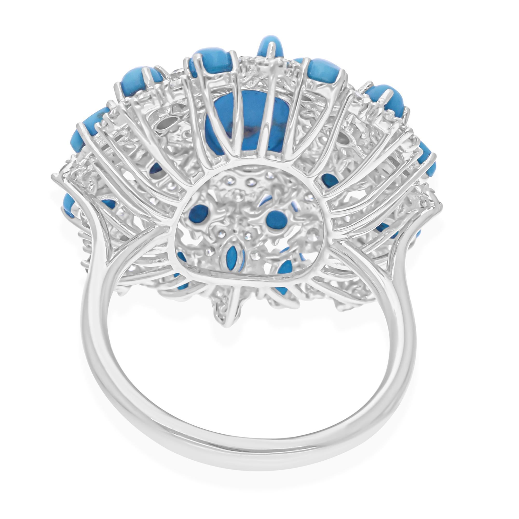 Echter Türkis Edelstein Cocktail Ring SI/H Diamant 14 Karat Weißgold Schmuck (Moderne) im Angebot