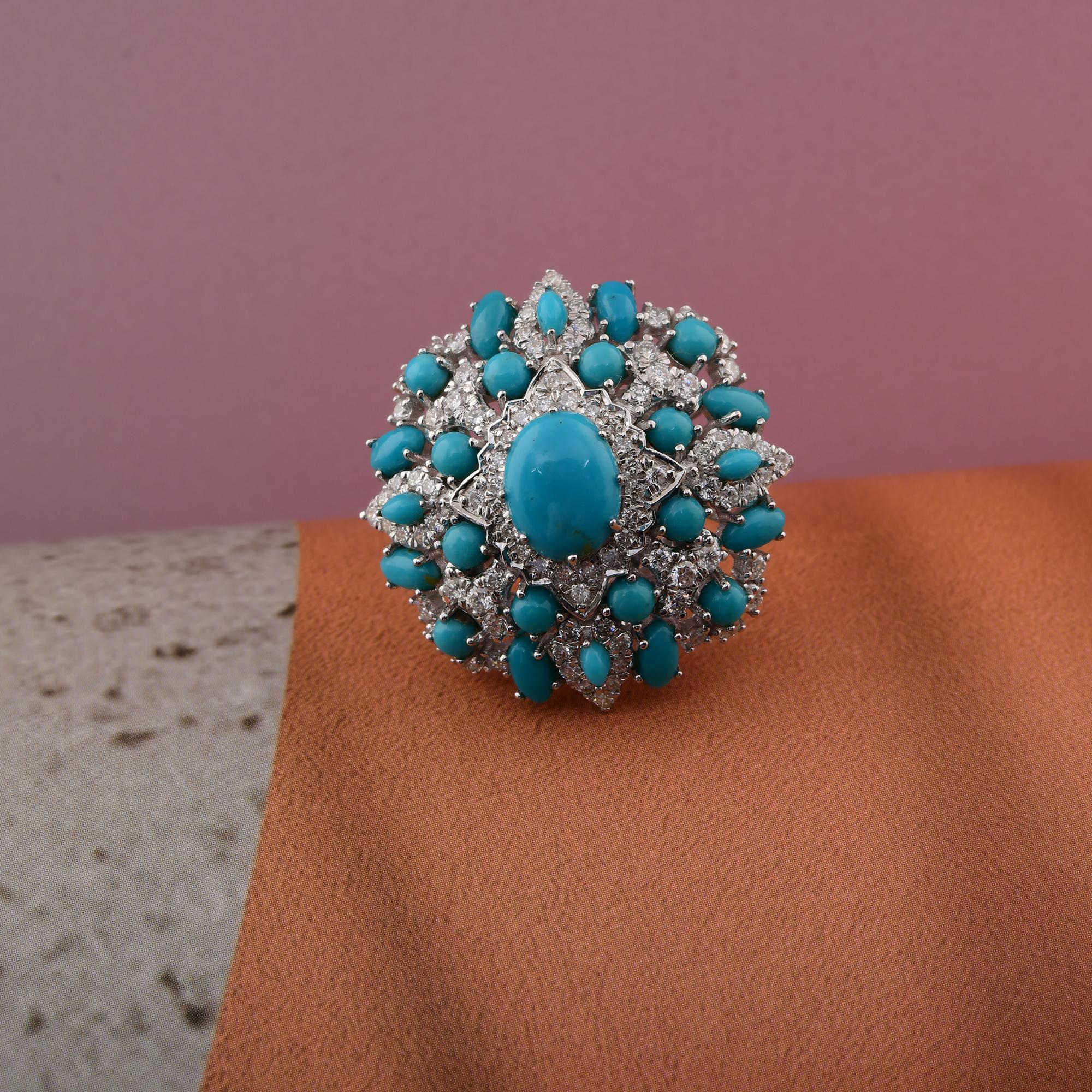 in vendita:  Anello Cocktail con gemma di turchese reale SI/H Diamante Gioielli in oro bianco 18 carati 4