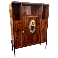 Mobile Art Deco impiallacciato in vero legno con intarsi nello stile di Jacques Emile Ruhlmann