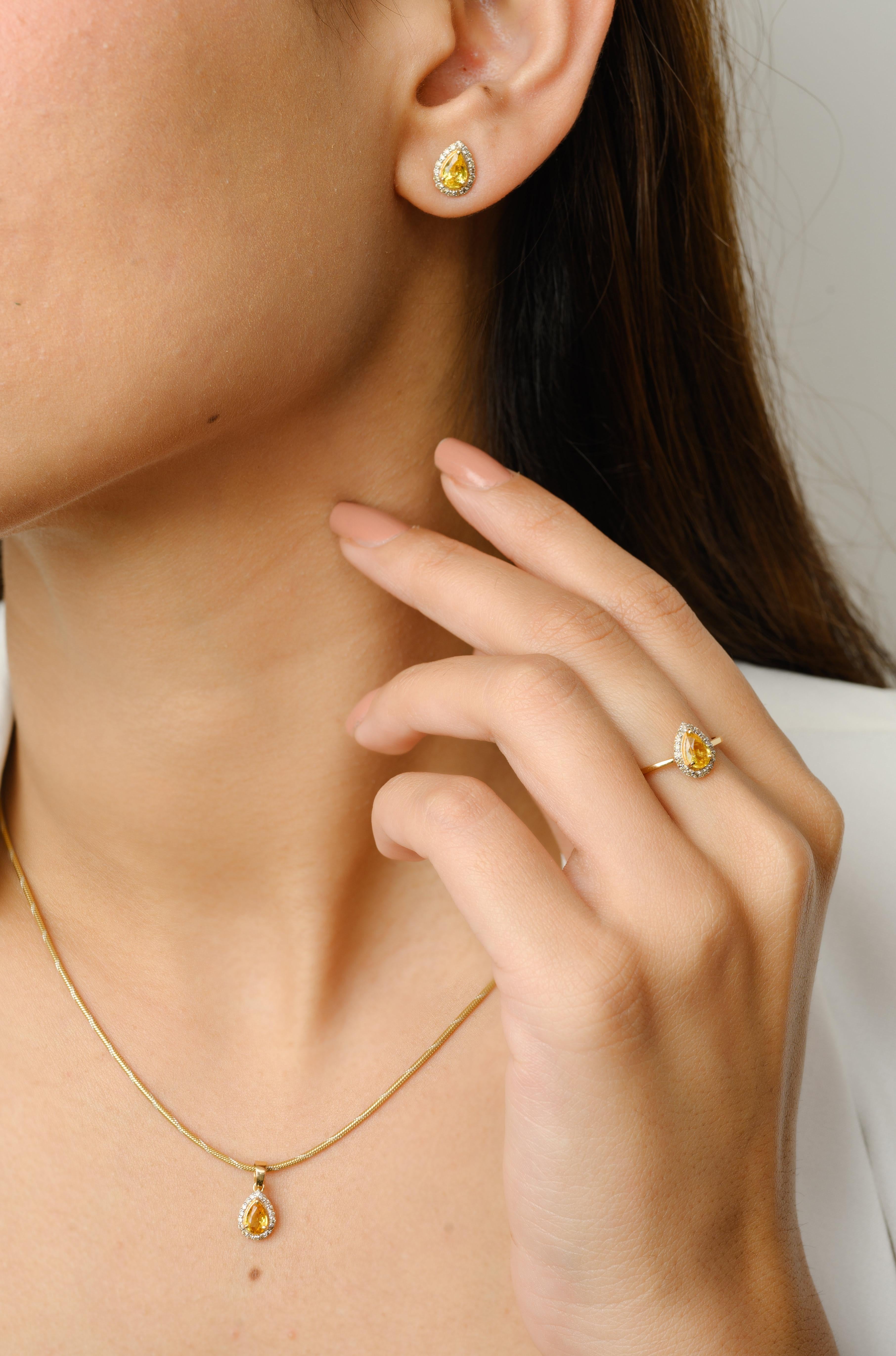 Im Angebot: Echter gelber Saphir Ring, Ohrringe und Anhänger Schmuckset in 18k Gelbgold () 2