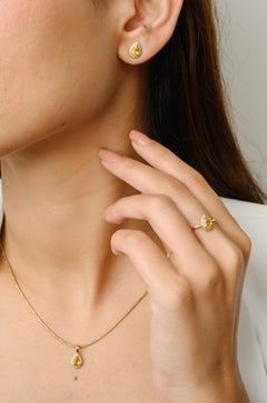 Real Yellow Sapphire Ring, Earrings and Pendant Jewelry Set in 18k Yellow Gold