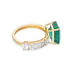 Luxury Zambian Emerald & Diamond Ring 18K Yellow Gold Statement Cocktail Jewelry