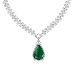 Real Zambian Emerald Diamond Pendant Necklace 18 Karat White Gold Jewelry