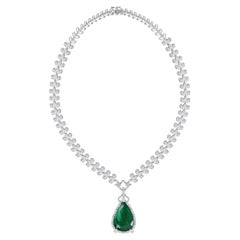 Real Zambian Emerald Diamond Pendant Necklace 18 Karat White Gold Jewelry