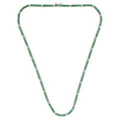 Natural Emerald Gemstone Chain 10 Karat White Gold Diamond Fine Jewelry