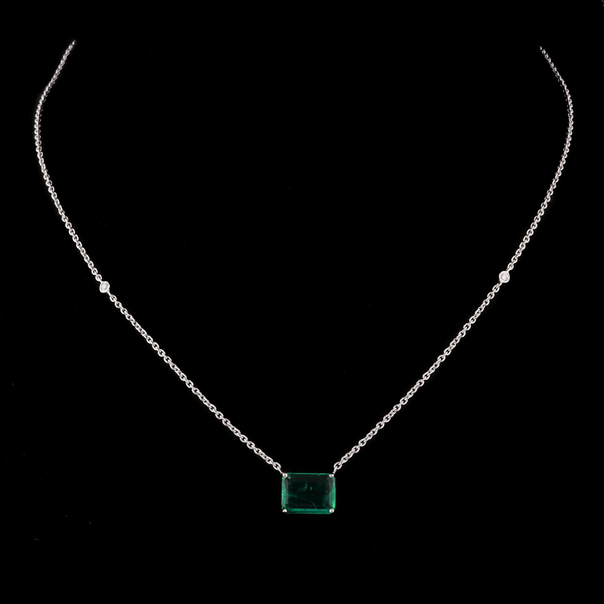 Women's Zambian Emerald Gemstone Charm Pendant Real Diamond Necklace 14 Karat White Gold For Sale