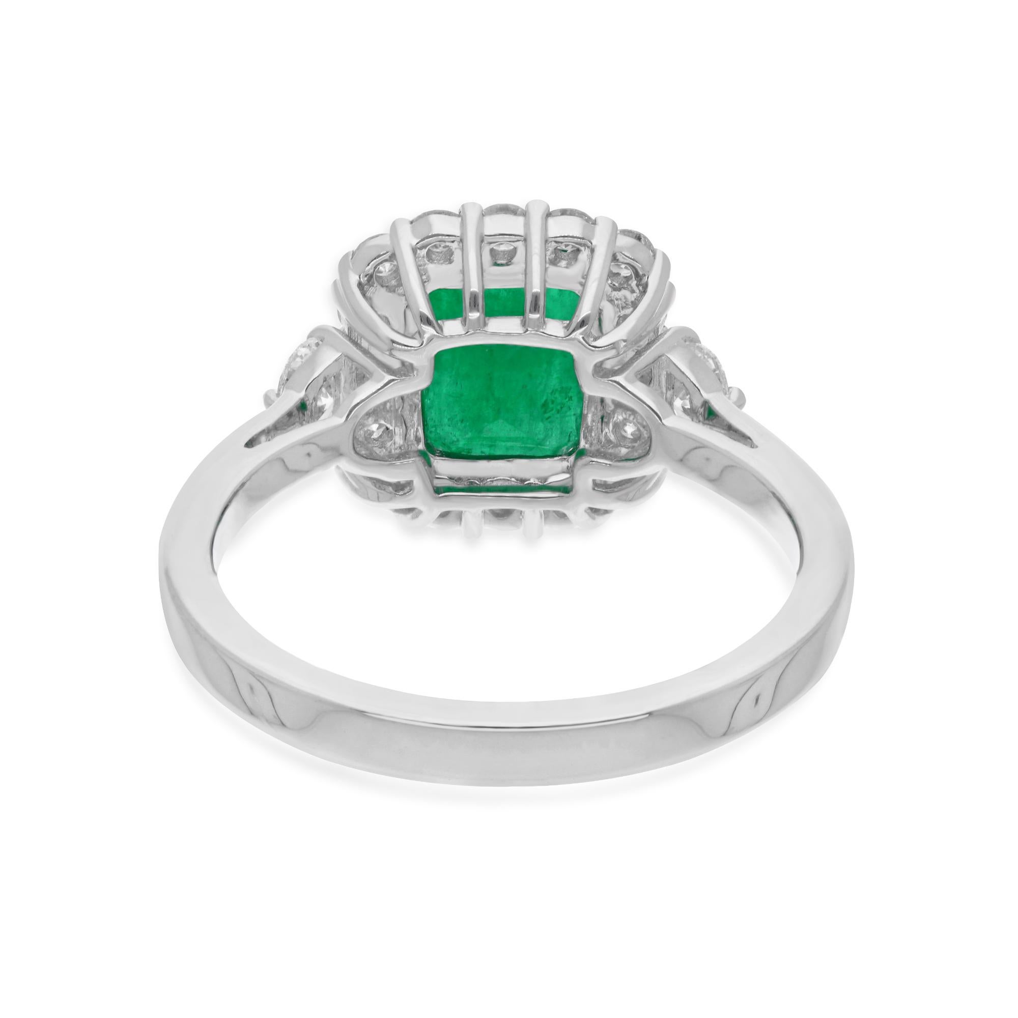 Emerald Cut Real Zambian Emerald Gemstone Cocktail Ring Diamond 14 Karat White Gold 2.20 TCW For Sale