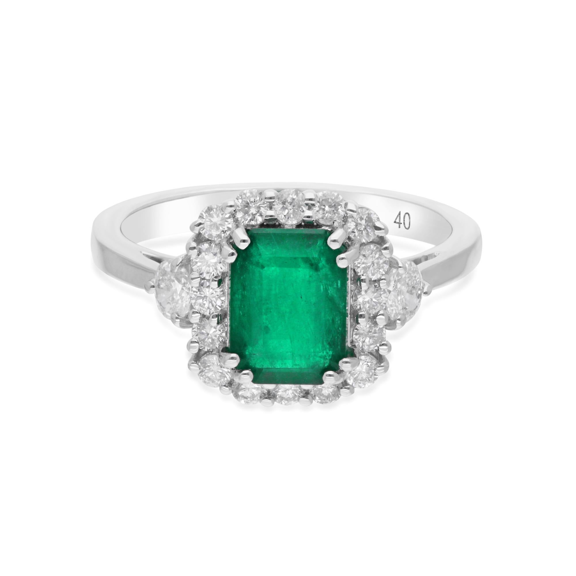 For Sale:  Real Zambian Emerald Gemstone Cocktail Ring Diamond 14 Karat White Gold 2.20 TCW 6