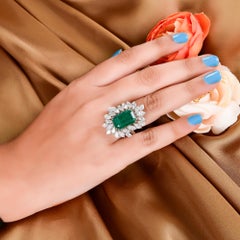 Real Zambian Emerald Gemstone Cocktail Ring Marquise Diamond 18 Karat White Gold