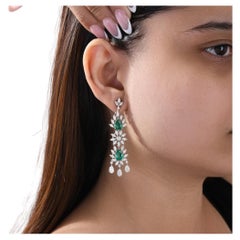 Orecchini pendenti con gemma di smeraldo reale dello Zambia SI/H Diamond Oro bianco 14 carati