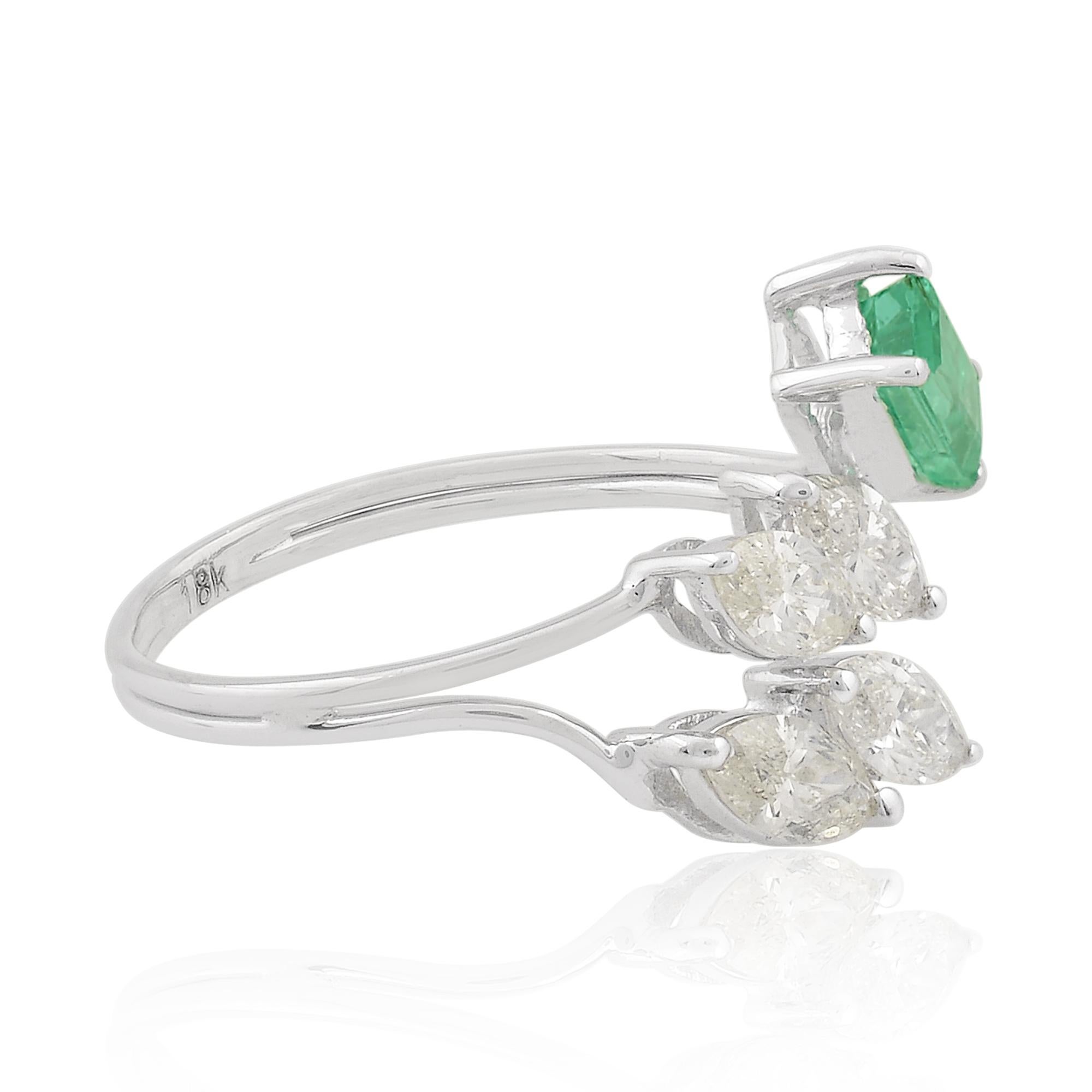 For Sale:  Natural Emerald Gemstone Diamond Leaf Cuff Ring 18k White Gold Fine Jewelry 2