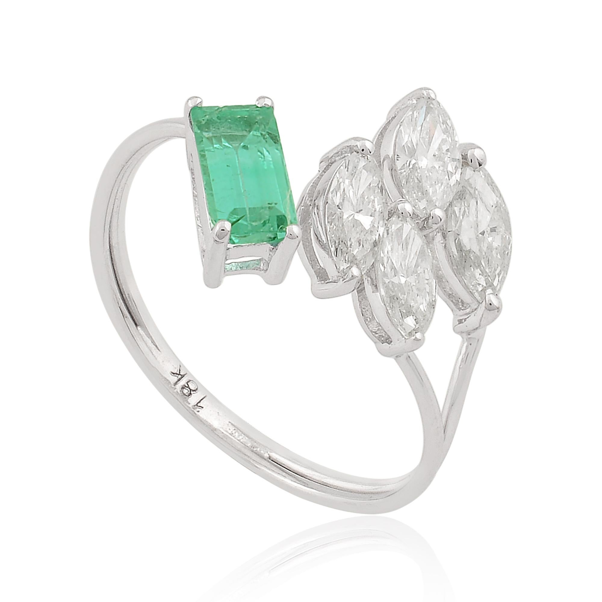 For Sale:  Natural Emerald Gemstone Diamond Leaf Cuff Ring 18k White Gold Fine Jewelry 5