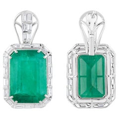 Real Zambian Emerald Gemstone Earrings Diamond 14 Karat White Gold Fine Jewelry