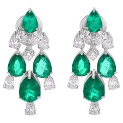 Orecchini con pietra preziosa di smeraldo reale dello Zambia Diamante Oro bianco 18 carati Gioielli di pregio