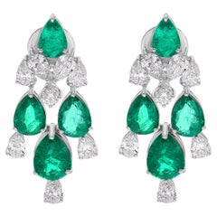 Pendientes Esmeralda Zambiana Diamante 18 Kilates Oro Blanco Joyería Fina