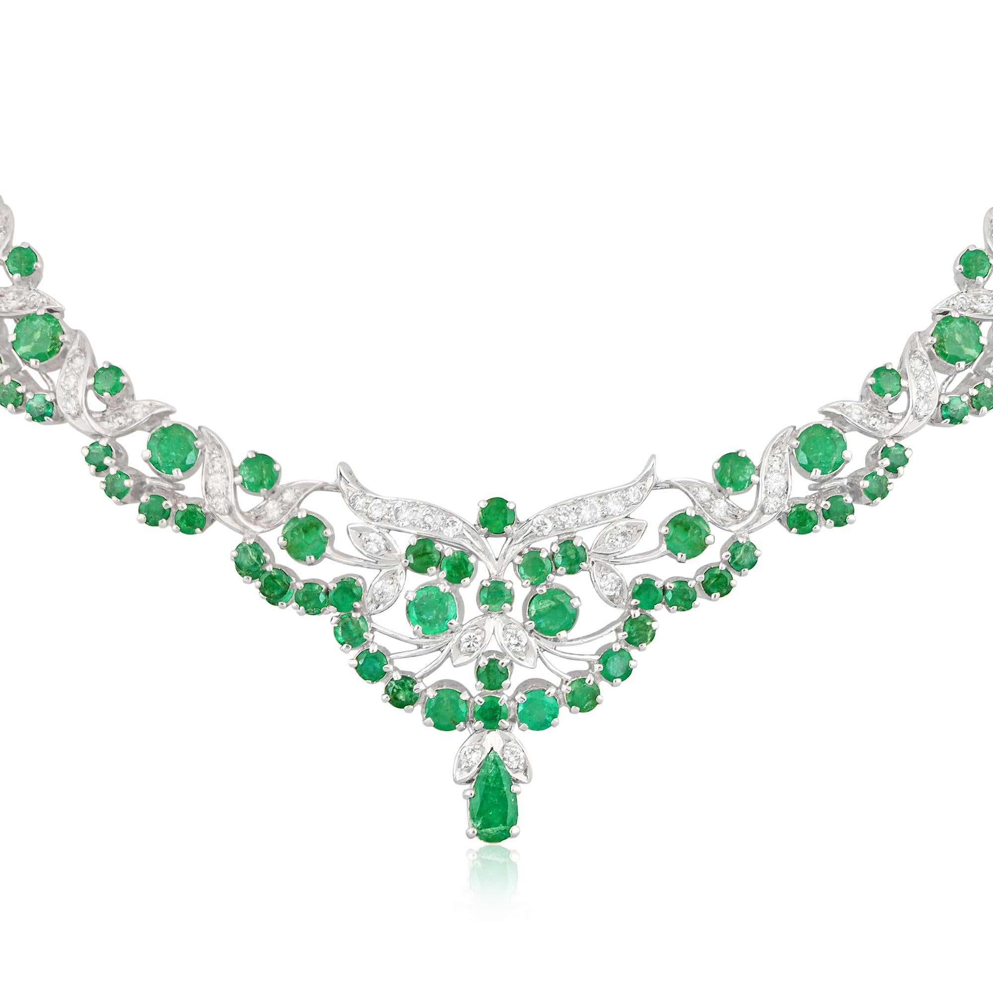 Round Cut Natural Emerald Gemstone Earrings Necklace Set Diamond Silver Fine Jewelry For Sale