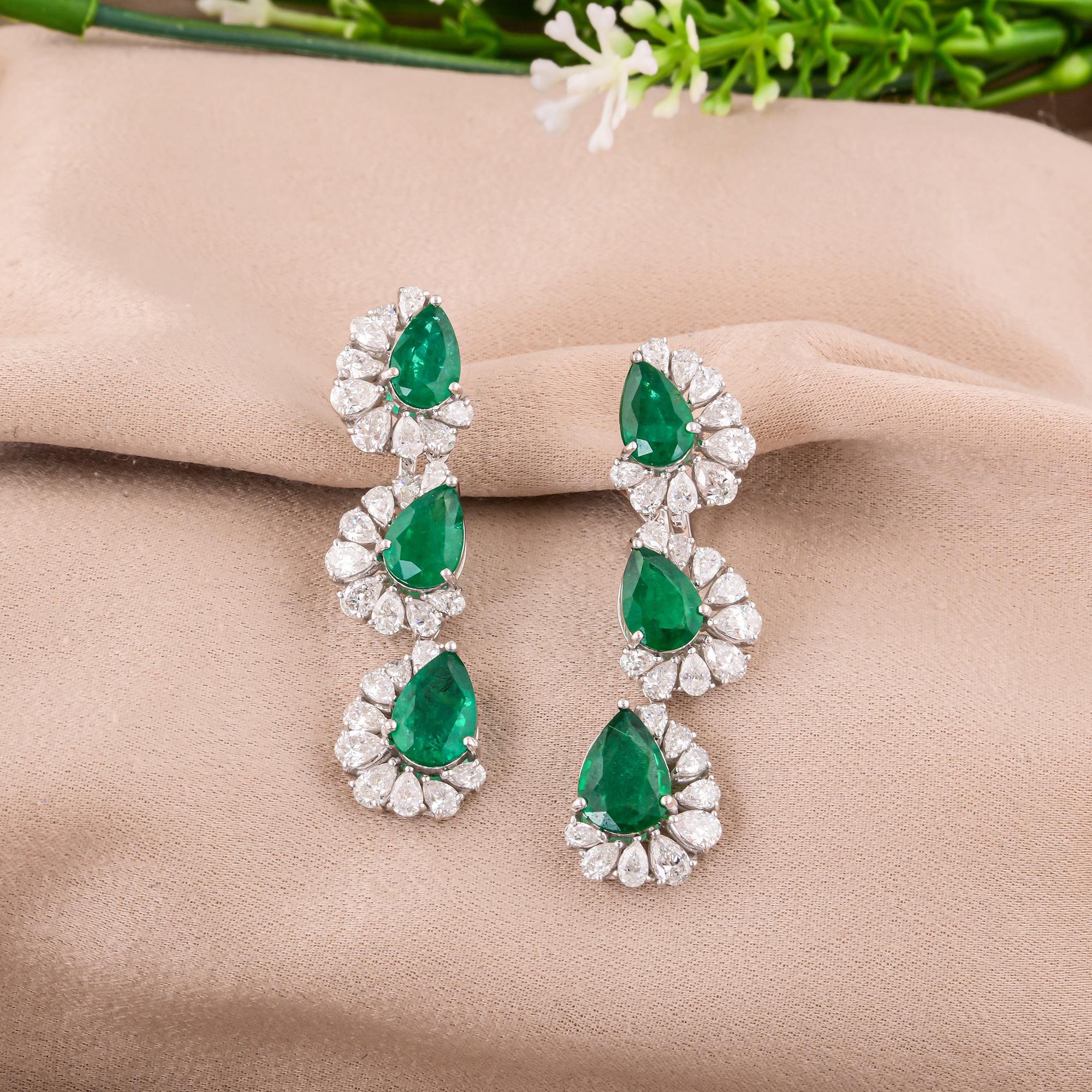 Pendientes de esmeralda auténtica de Zambia Diamante pera Joyas de oro blanco de 18 quilates Moderno en venta
