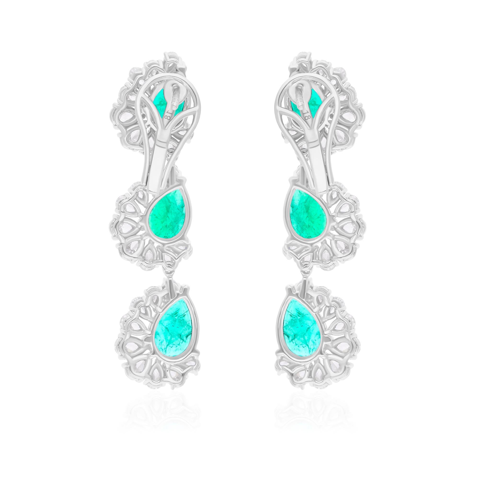 Pendientes de esmeralda auténtica de Zambia Diamante pera Joyas de oro blanco de 18 quilates en Nuevo estado para la venta en Diera, Dubai