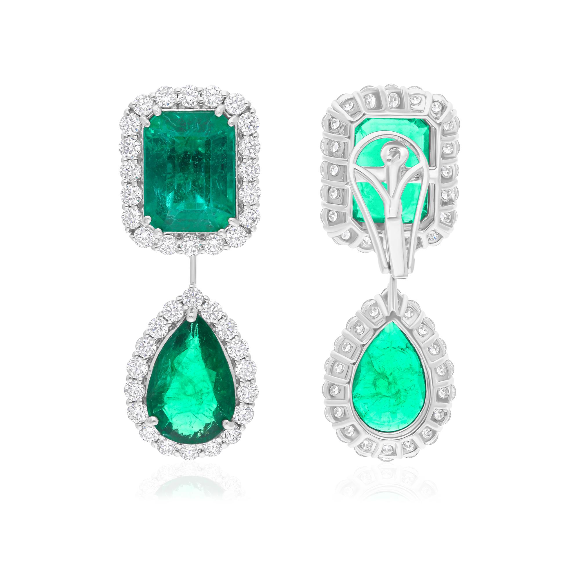 Cast from 18-karat gold, these exquisite earrings are handset with 16.96 carats Zambian emerald and 2.76 carats of sparkling diamonds.

FOLLOW SPECTRUM JEWELS storefront to view the latest collection & exclusive pieces. Spectrum Jewels is proudly