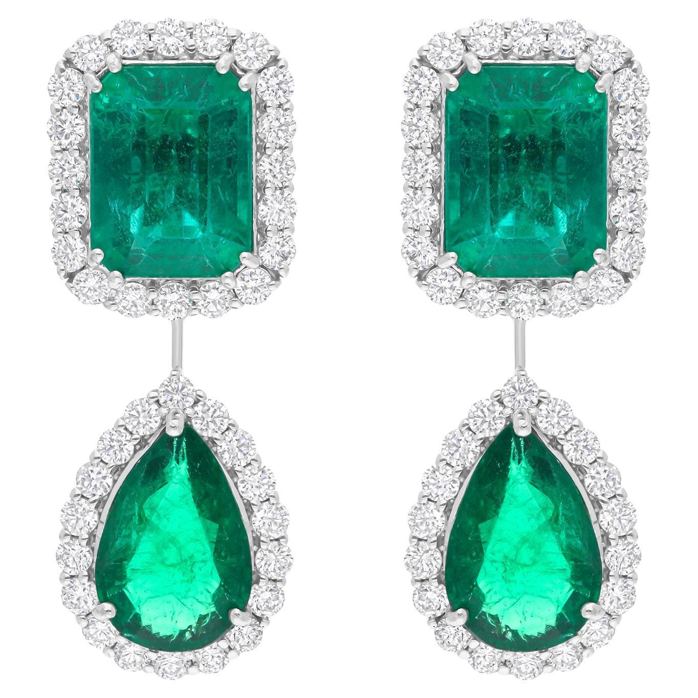 Pendientes de esmeralda auténtica de Zambia Diamante redondo Joyas de oro blanco de 18 quilates