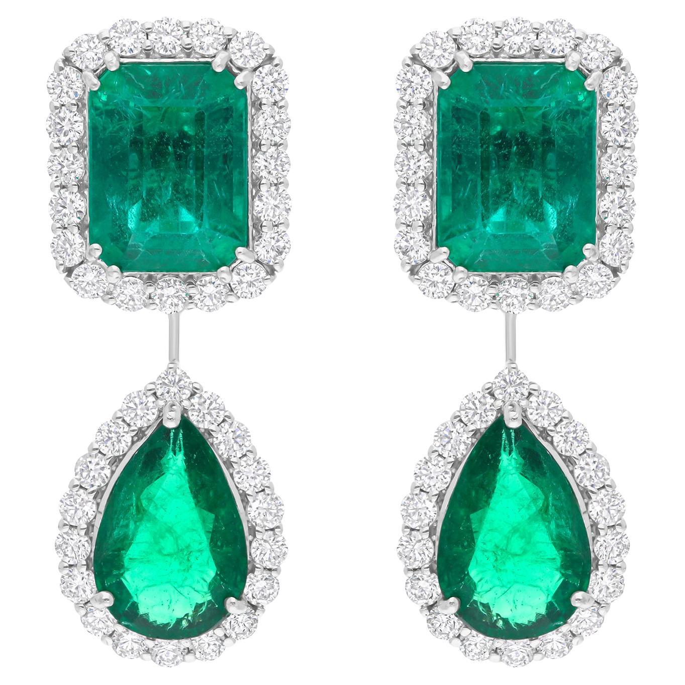 Orecchini con gemma di smeraldo reale dello Zambia Diamante rotondo Gioielli in oro bianco 18 carati