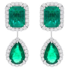 Echte sambische Smaragd-Edelstein-Ohrringe Runder Diamant 18 Karat Weißgold-Schmuck