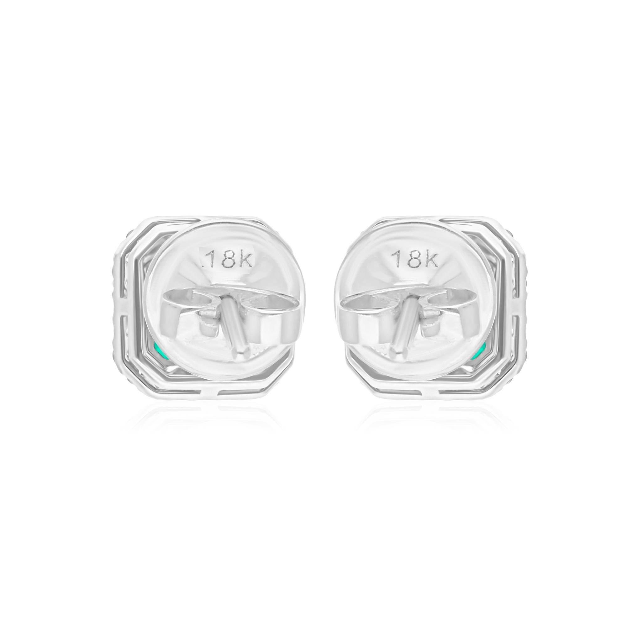Real Zambian Emerald Gemstone Earrings SI/H Diamond 14 Karat White Gold Jewelry In New Condition For Sale In Diera, Dubai