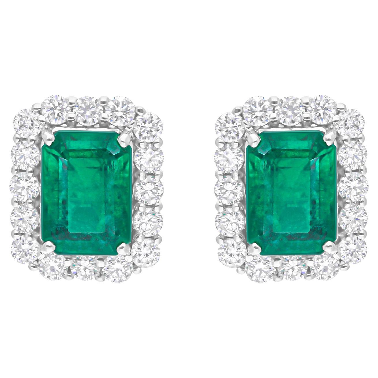 Echte sambische Smaragd-Edelstein-Ohrringe SI/H Diamant 14 Karat Weißgold-Schmuck