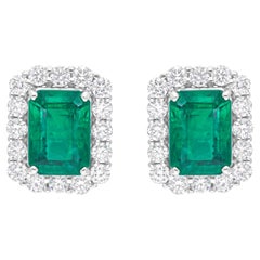 Echte sambische Smaragd-Edelstein-Ohrringe SI/H Diamant 14 Karat Weißgold-Schmuck