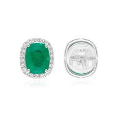 Pendientes de esmeralda auténtica de Zambia SI/H Diamante Joyas de oro blanco de 18 quilates