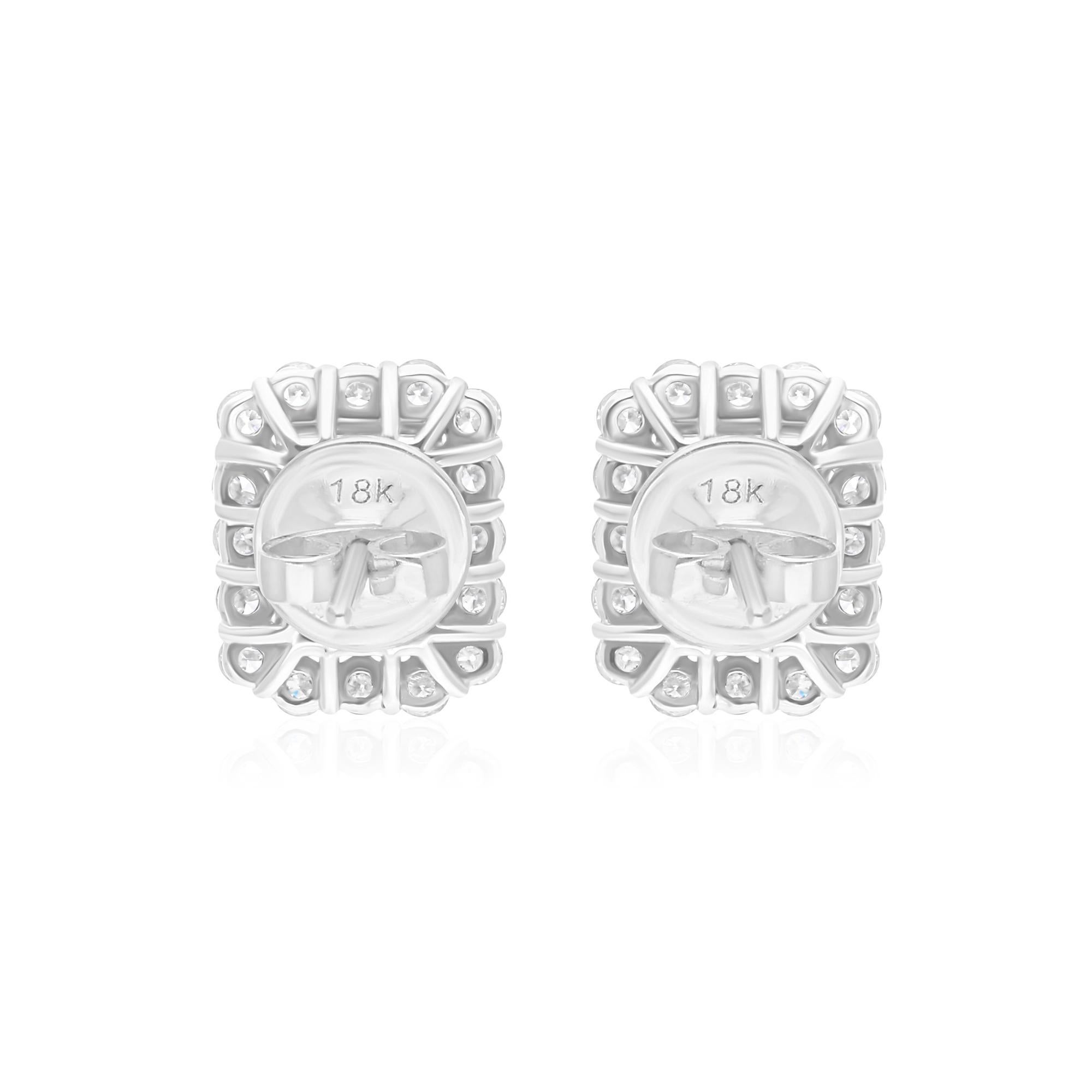 Emerald Cut Real Zambian Emerald Gemstone Earrings SI/H Diamond 18 Karat White Gold Jewelry For Sale