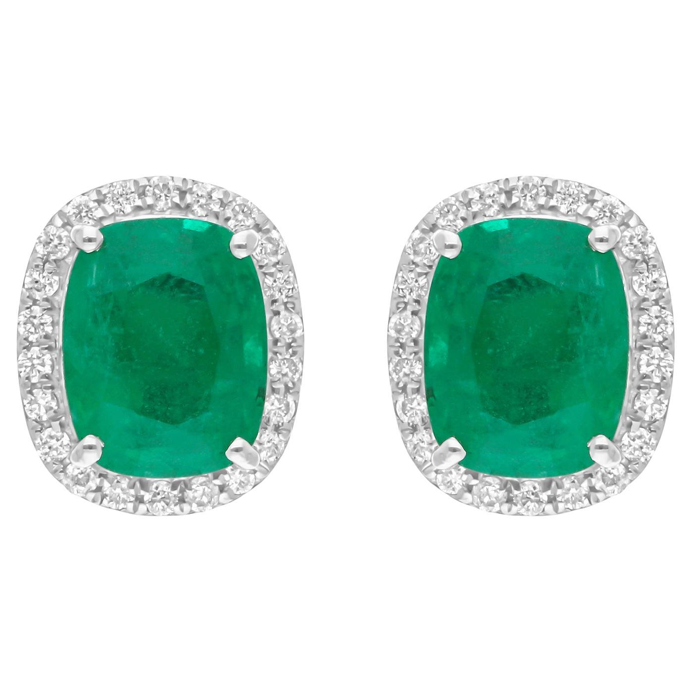 Pendientes de esmeralda auténtica de Zambia SI/H Diamante Joyas de oro blanco de 18 quilates