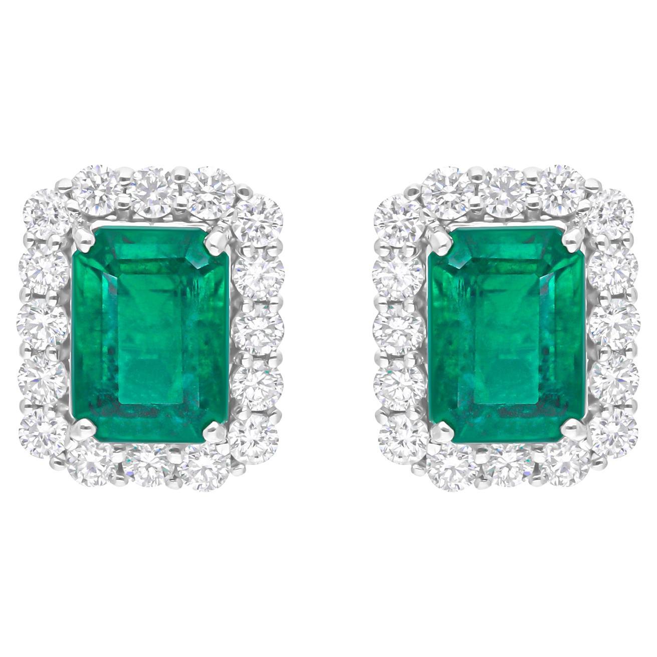 Pendientes de esmeralda auténtica de Zambia SI/H Diamante Joyas de oro blanco de 18 quilates