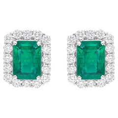 Pendientes de esmeralda auténtica de Zambia SI/H Diamante Joyas de oro blanco de 18 quilates
