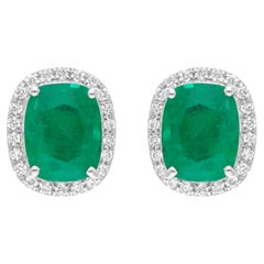 Pendientes de esmeralda auténtica de Zambia SI/H Diamante Joyas de oro blanco de 18 quilates
