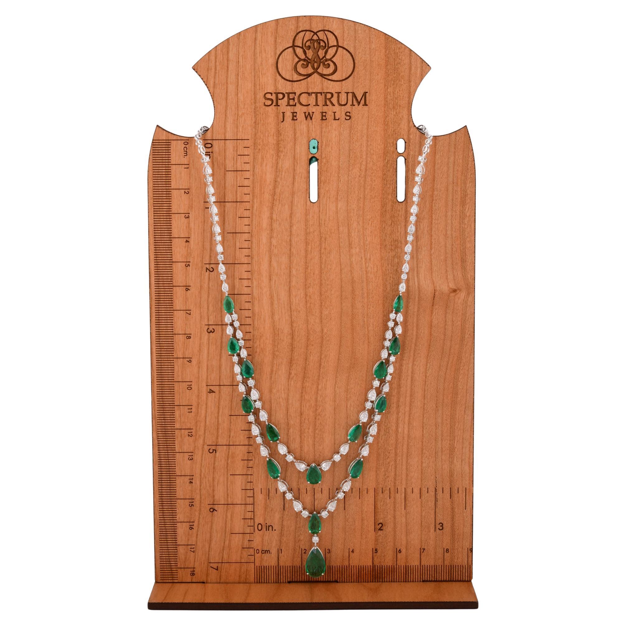 Echte sambische Smaragd-Edelstein-Halskette Diamant 14 Karat Weißgold Feine Juwelen Damen im Angebot