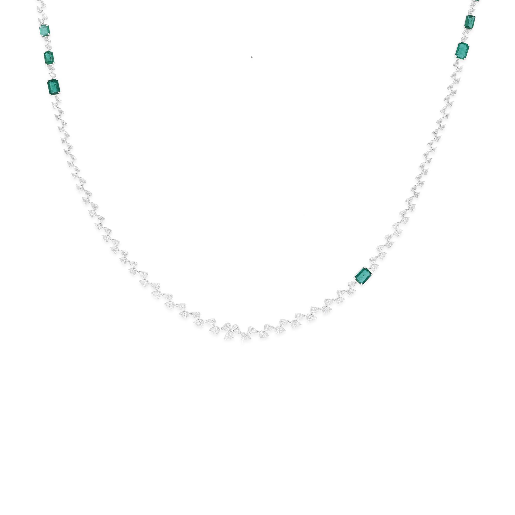 Modern Real Zambian Emerald Gemstone Necklace SI/H Diamond 18 Karat White Gold Jewelry For Sale