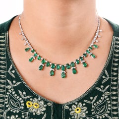16.37 Carat Zambian Emerald SI/H 5.83ct Diamond Necklace 14k Gold HRD Certified