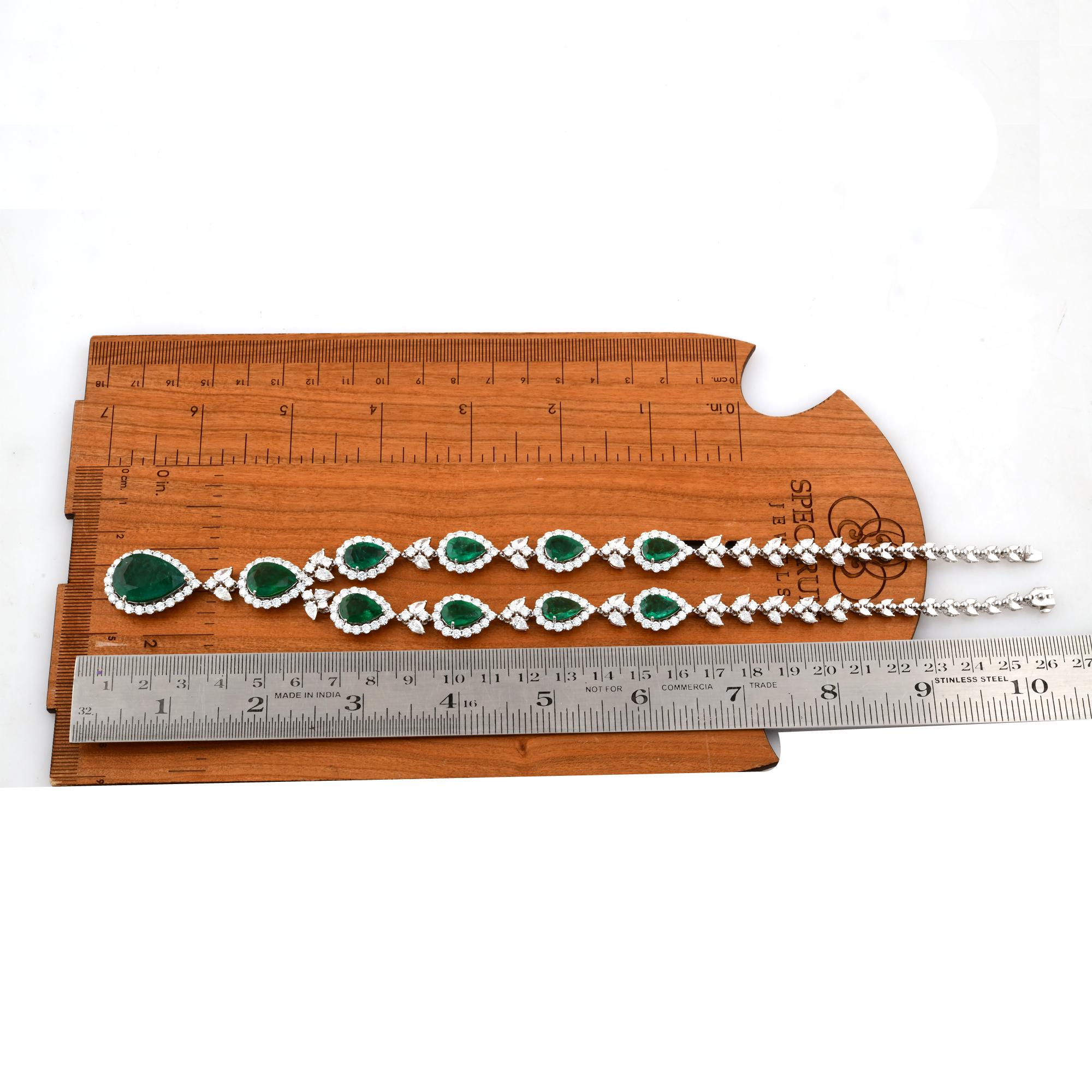 De las mujeres Esmeralda auténtica de Zambia Collar de piedras preciosas SI/H Diamante Joyas de oro blanco de 18 quilates en venta