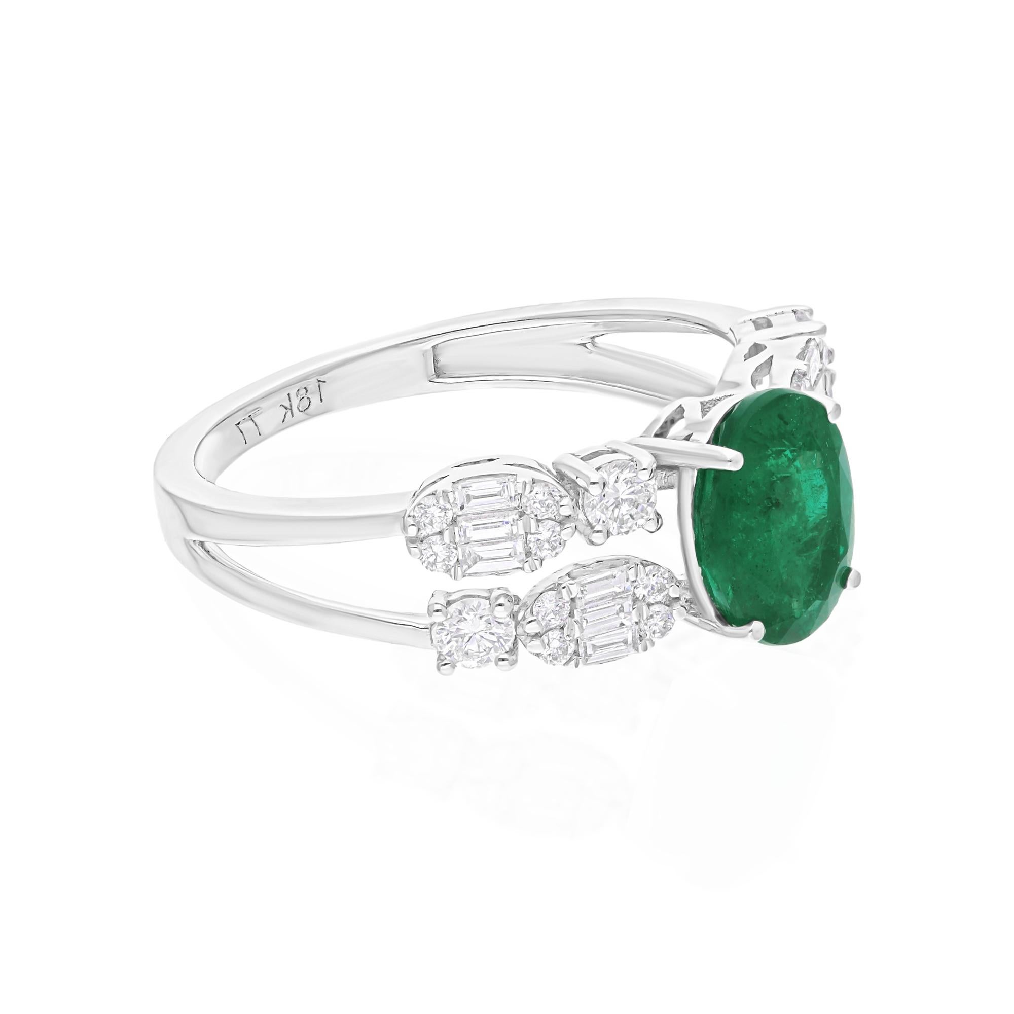Oval Cut Real Zambian Emerald Gemstone Ring SI/H Diamond Ring 14 Karat White Gold Jewelry For Sale
