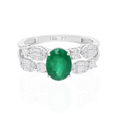 Anello con gemma di smeraldo reale dello Zambia Anello con diamante SI/H Gioielli in oro bianco 18 carati