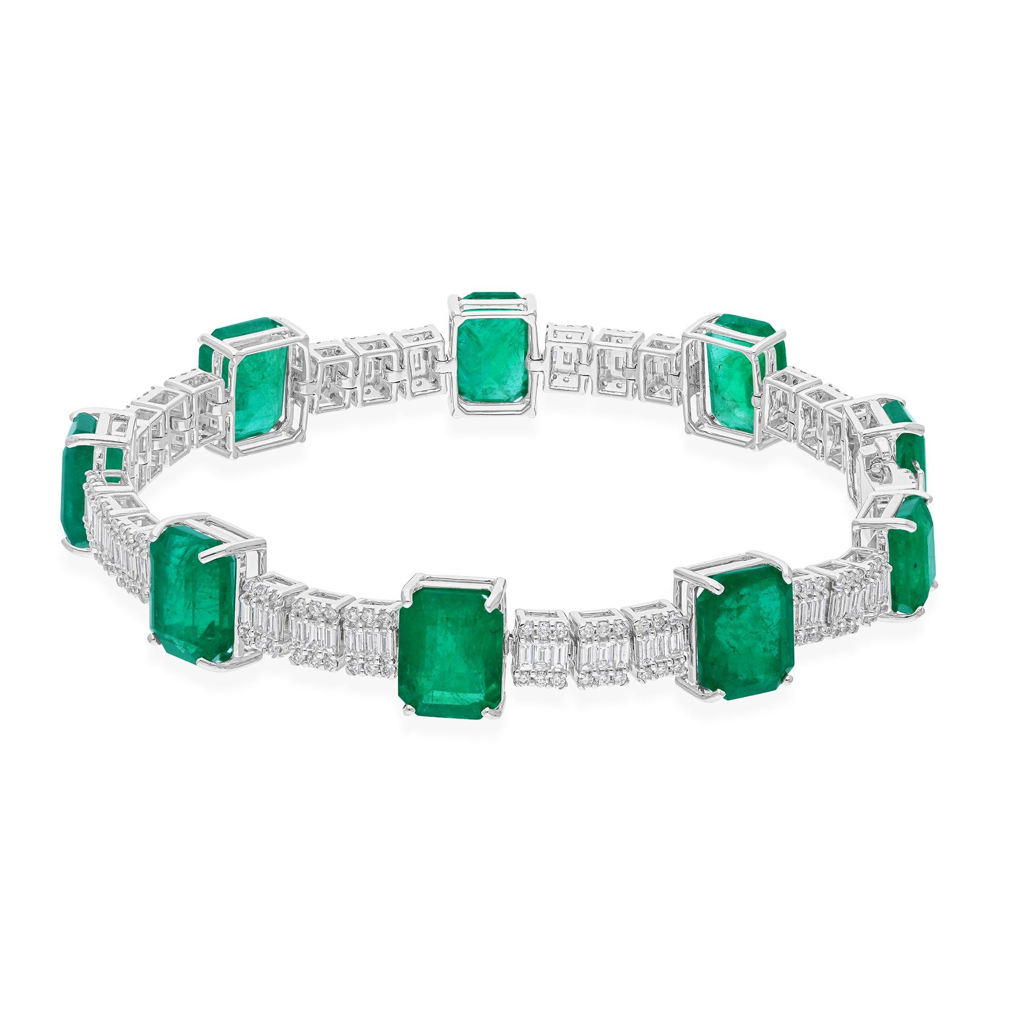 Cast from 18-karat gold, these exquisite bracelet is handset with 20.81 carats Zambian emerald and 2.50 carats of sparkling diamonds.

FOLLOW SPECTRUM JEWELS storefront to view the latest collection & exclusive pieces. Spectrum Jewels is proudly