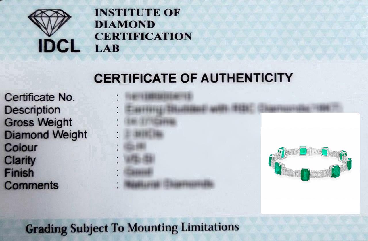 20.8 Carat Zambian Emerald Gemstone 2.50 Ct SI/H Diamond Bracelet 18k White Gold For Sale 1