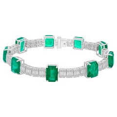20.8 Carat Zambian Emerald Gemstone 2.50 Ct SI/H Diamond Bracelet 18k White Gold
