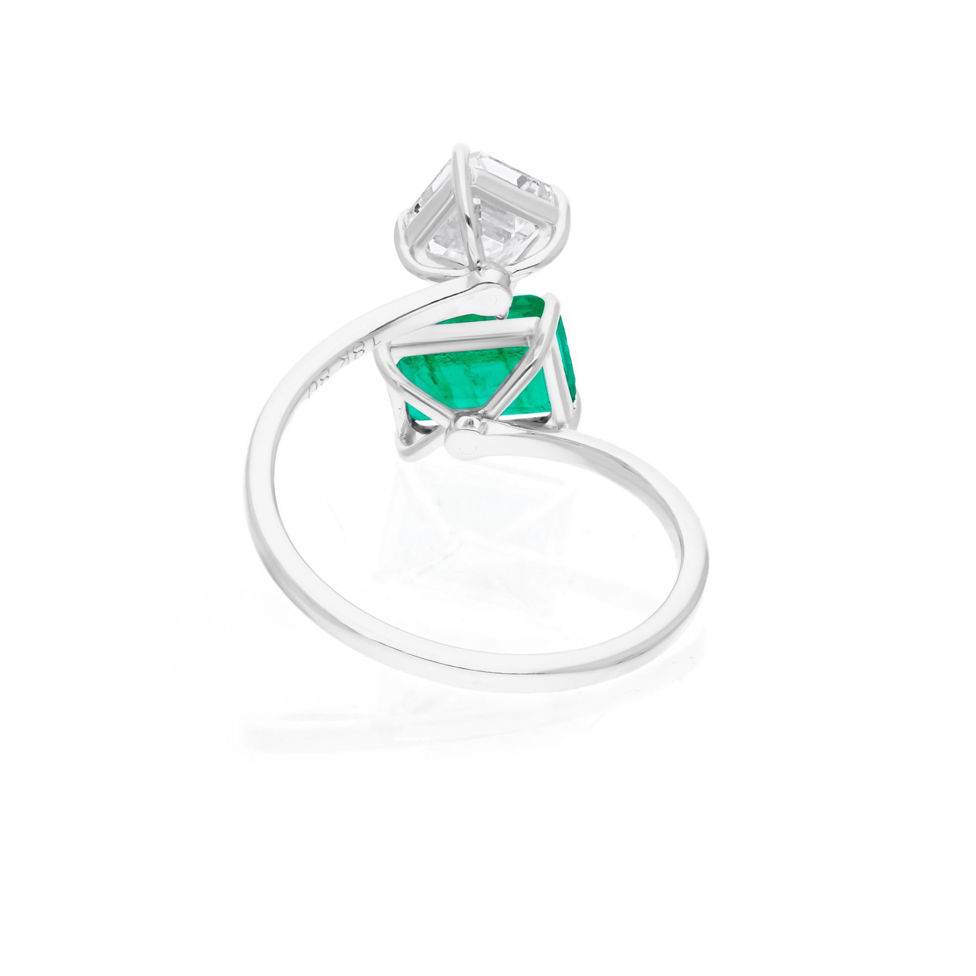 Women's Real Zambian Emerald Gemstone Wrap Ring Diamond 14 Karat White Gold Fine Jewelry For Sale