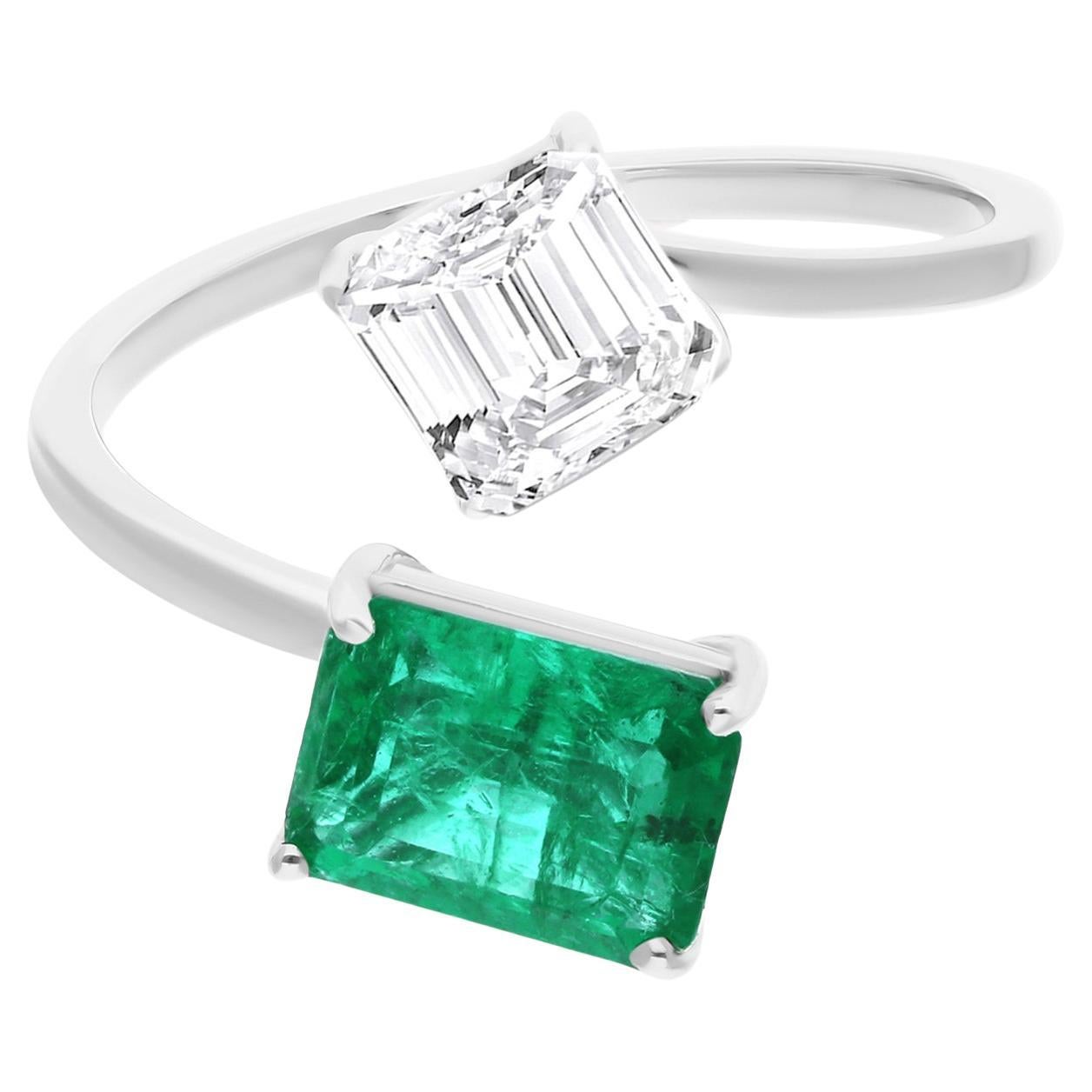 Echter sambischer Smaragd Edelstein Wrap Ring Diamant 18 Karat Weißgold Feine Juwelen