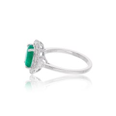 2.26 Tcw Zambian Emerald Halo Engagement Ring Diamond Cocktail 18K White Gold