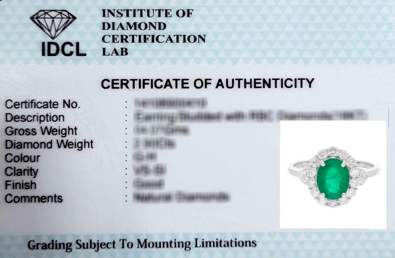 Women's Real Zambian Emerald H/SI Diamond Engagement Ring 18 Karat White Gold 2.26 Tcw For Sale
