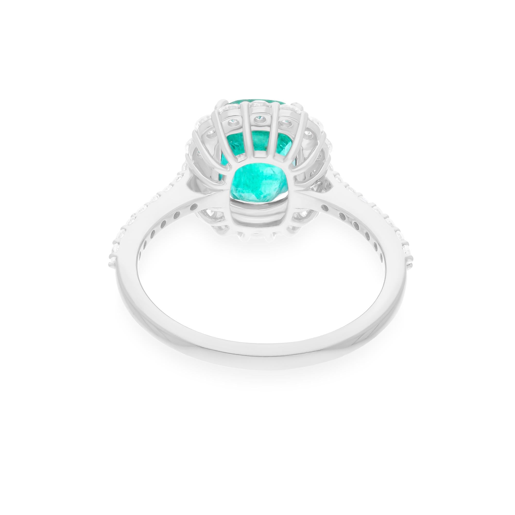 Modern Real Zambian Emerald Ring SI/H Round Brilliant Cut Diamond 14 Karat White Gold For Sale