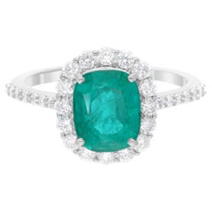 Bague véritable émeraude de Zambie SI/H en or blanc 18 carats avec diamants ronds brillants